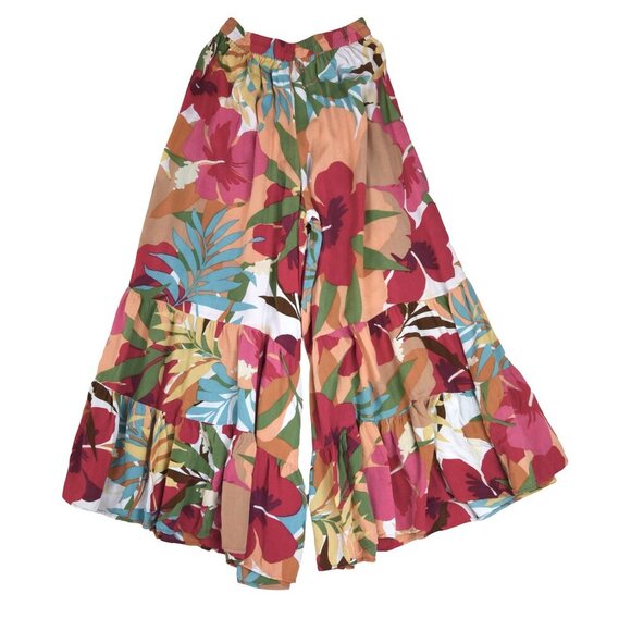 Free Destinations Floral Wide Leg Pants Size L Boho Islandcore Drawstring Shell - Picture 2 of 11